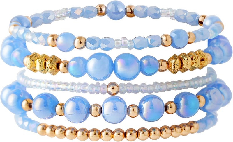Aigrnc Boho Beaded Stretch Bracelets For Women Stackable Crystal Gold Plated Beaded Bracelets Set Trendy Handmade Friendship Braeclet Jewelry Gifts - Image 1
